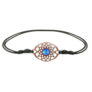Black oval flower bracelet with blue opal made of sawo wood