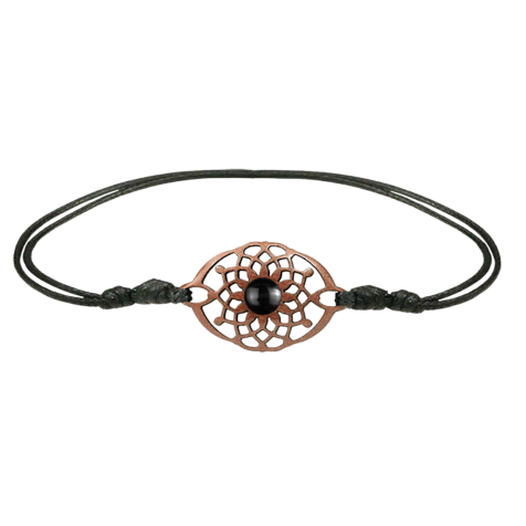 Black oval flower bracelet with black onyx stone made of sawo wood