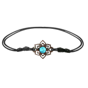 Black Mandala Bracelet with Turquoise Stone, Made of...