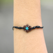 Black Mandala Bracelet with Turquoise Stone, Made of...