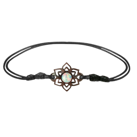 Armband schwarz Mandala mit Opal weiss aus Narra Holz