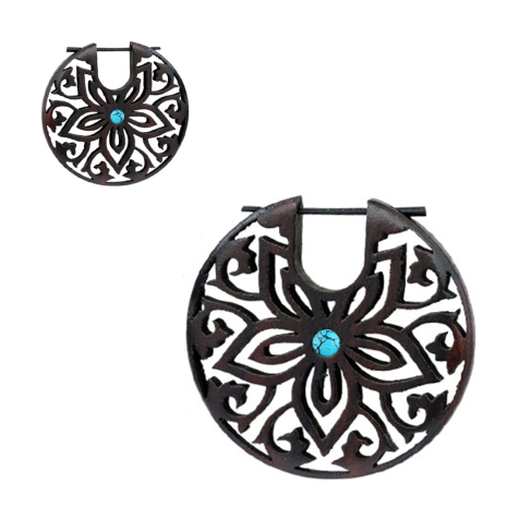 Flower Earring with Turquoise Stone and Narra Wood