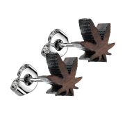Silver hemp leaf stud earrings made of Narra wood