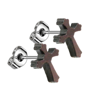 Silver stud earrings with a cross made of Narra wood