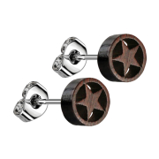 Silver star stud earrings made of Narra wood