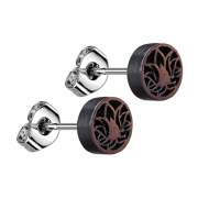 Silver Lotus Flower Stud Earrings Made of Narra Wood