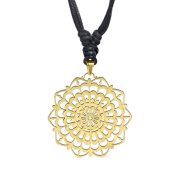 Black necklace with gold-plated mandala bow pendant