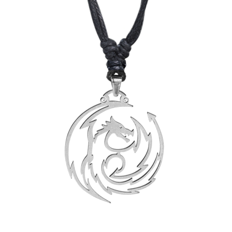 Black necklace with silver dragon pendant