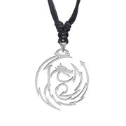 Black necklace with silver dragon pendant
