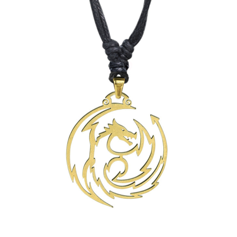 Collana nera con ciondolo a forma di drago placcato in oro