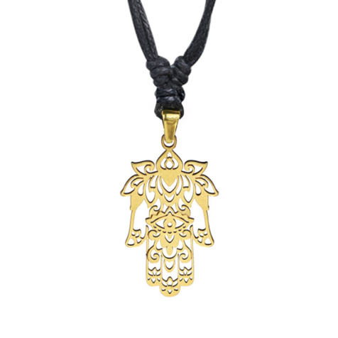 Black necklace with gold-plated Hamsa Flower pendant