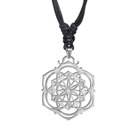 Black Necklace with Silver Mandala Pendant, Design 2