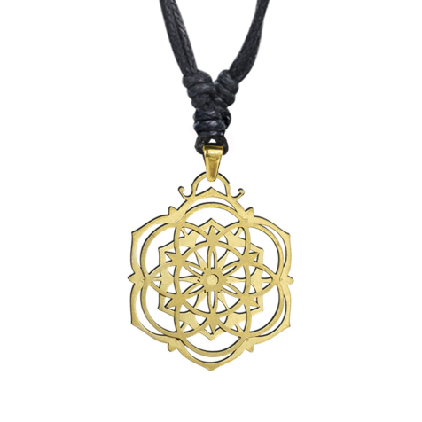 Black Necklace with Gold-Plated Mandala Design Pendant 2