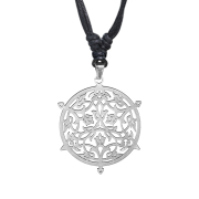 Black necklace with silver mandala pendant, design 3