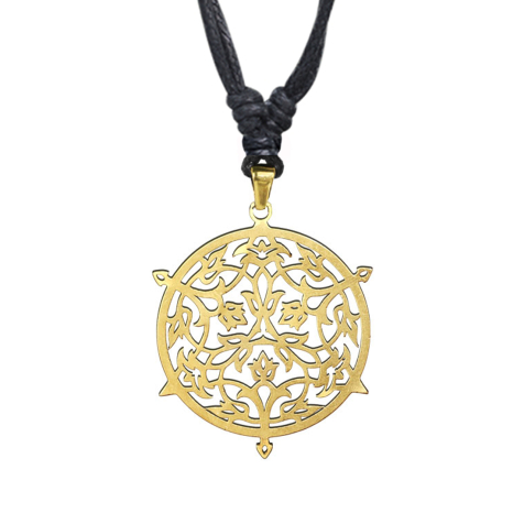 Collana nera con ciondolo placcato oro, design Mandala 3