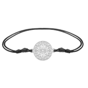 Black bracelet with silver mandala pendant