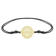 Black bracelet with gold-plated mandala pendant