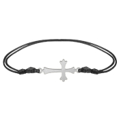 Black bracelet with silver cross pendant