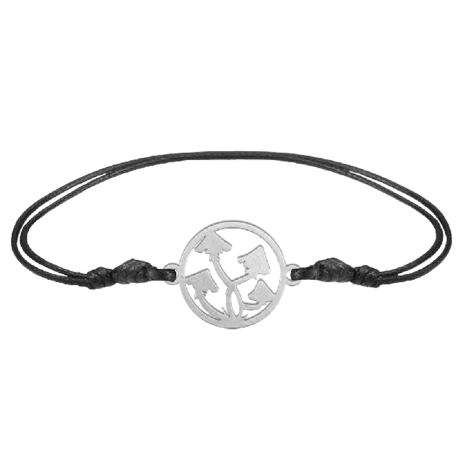 Black bracelet with silver mushroom pendants