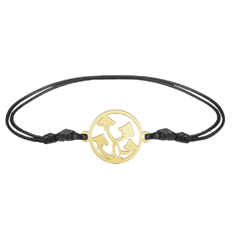 Black bracelet with gold-plated mushroom charms