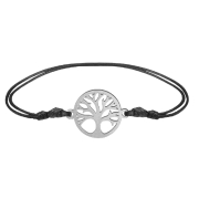 Black bracelet with silver Tree of Life pendant
