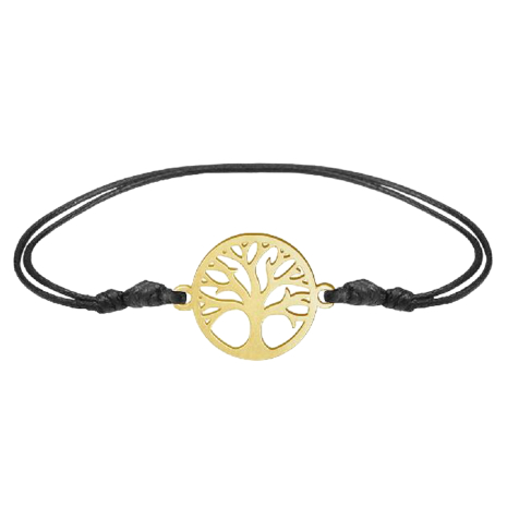 Black bracelet with gold-plated Tree of Life pendant