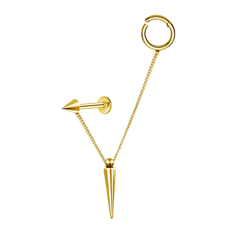 Anello a segmenti micro pieghevole placcato oro e labret con cono placcato oro, catena di collegamento a cono