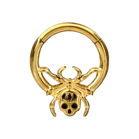 Micro Segmentring klappbar vergoldet Totenkopf mit Spinne