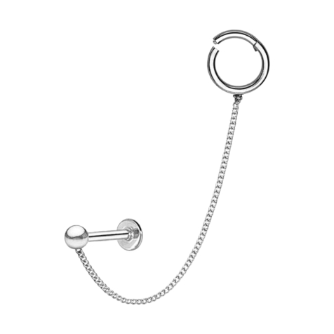 Micro Segmentring klappbar silber und Labret mit Kugel silber Verbindungskette