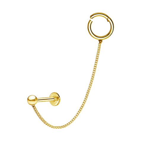 Micro Segmentring klappbar vergoldet und Labret mit Kugel vergoldet Verbindungskette