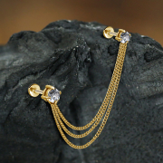 Gold-plated micro labret studs with two round crystals...