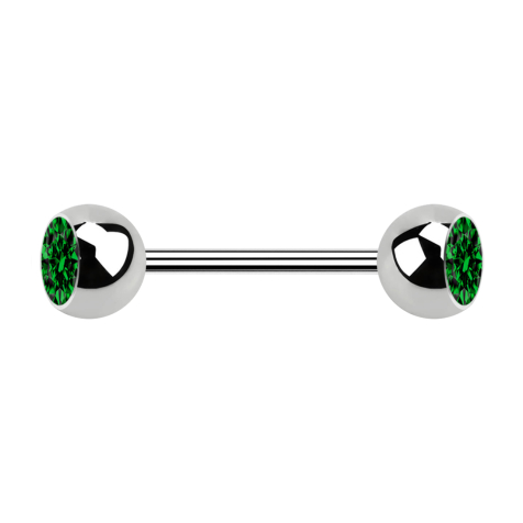 Micro Barbell silber mit zwei Kugeln Kristall grün