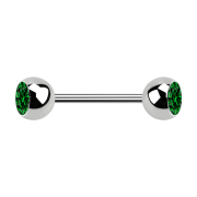 Micro Barbell silber mit zwei Kugeln Kristall grün