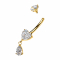 Banana-style inner-threaded, gold-plated crystal set in silver, and heart-shaped teardrop crystal pendant in silver
