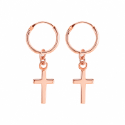 Round rose gold earring with cross pendant