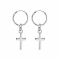 Round silver earring with cross pendant
