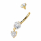 Banana clasp with gold-plated interior thread, two crystals set in silver, and a heart-shaped crystal pendant in silver