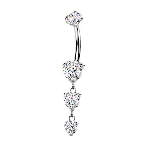 Banana-shaped pendant with a silver-plated interior thread, set with a silver crystal, and a heart-shaped pendant featuring two silver heart crystals
