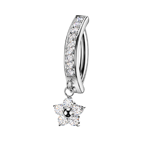 Banane pliable argentée, plaque ornée dune rangée de cristaux argentés, pendentif fleur en cristaux argentés