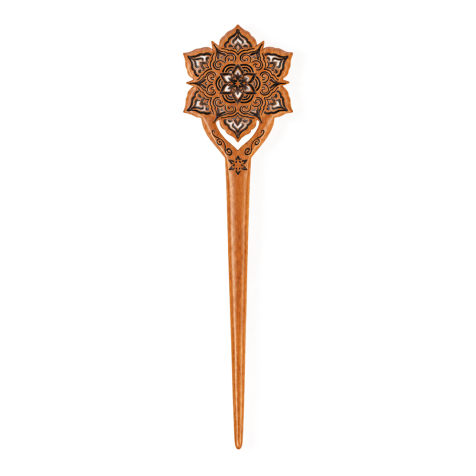 Haarnadel Mandala Blume mit Stern aus Sawo Holz