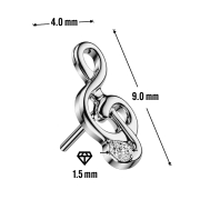 Threadless Notenschlüssel silber Kristall silber