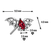 Threadless Fledermaus silber Kristall rot