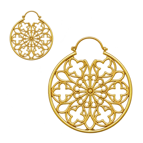 Boucle doreille plaquée or, motif mandala en filigrane