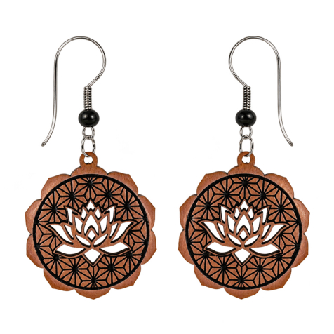 Boucles doreilles « Lotus Mandala » en bois de sawo