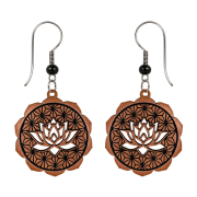 Boucles doreilles « Lotus Mandala » en bois de sawo