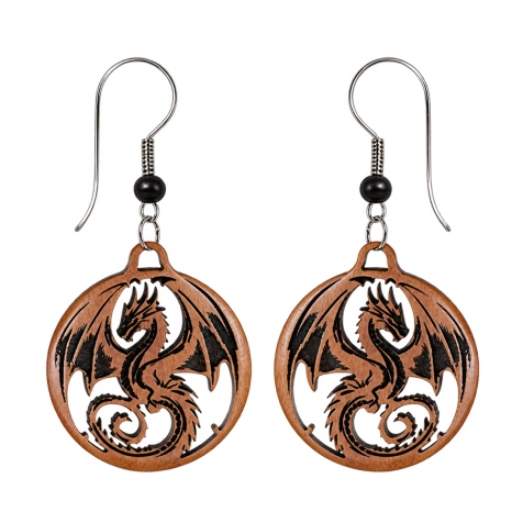 Boucles doreilles « dragon » en bois de sawo