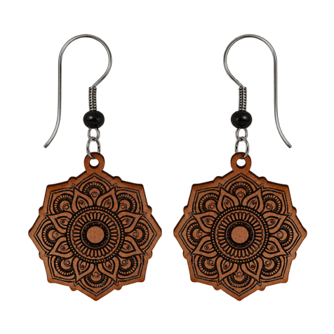 Ohrhänger Mandala Orientblüte aus Sawo Holz