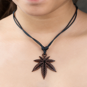 Black Necklace with Hemp Leaf Pendant Made of Ganja Wood