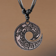 Black necklace with an engraved spiral pendant made of Sawo wood