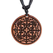 Black Necklace with a Vine Mandala Pendant Made of Sawo Wood